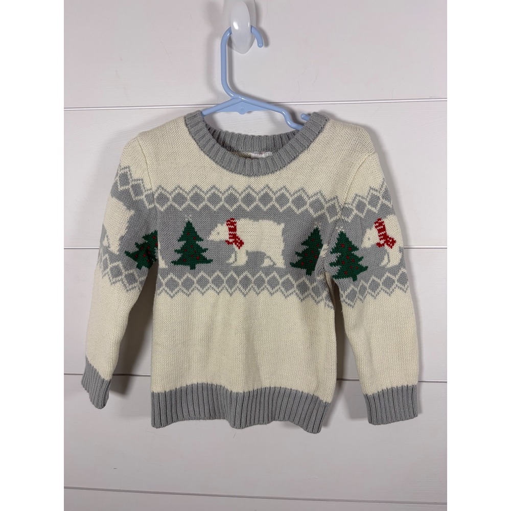 Holiday Time Kids 3T Polar Bear Christmas Sweater Cream Fair Isle Nordic Toddler